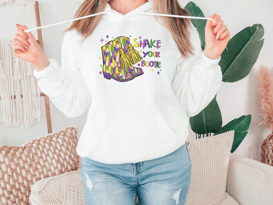 Shake Your Bootie Mardi Gras Brushstroke Graphic T-Shirt