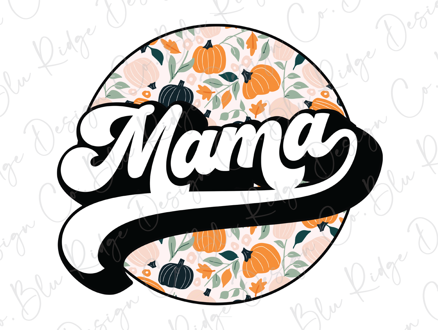Mama Retro Floral Fall Pumpkins Graphic T-Shirt