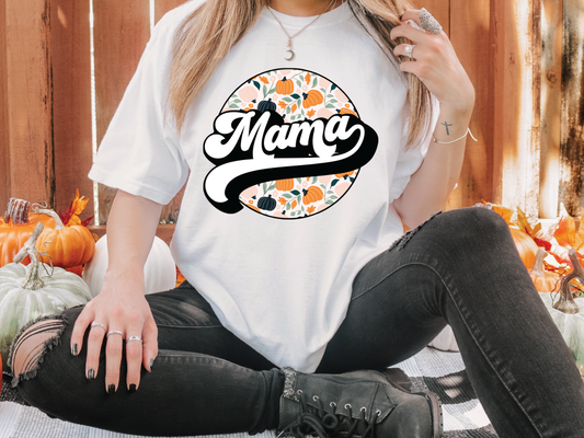 Mama Retro Floral Fall Pumpkins Graphic T-Shirt
