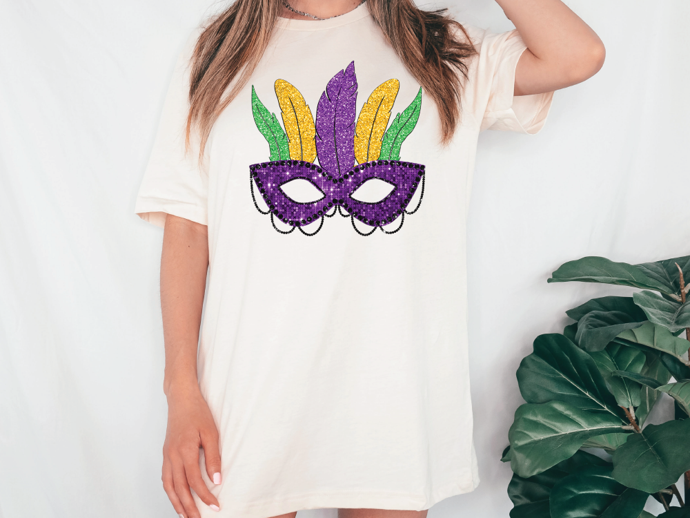 Mardi Gras Party Mask Graphic T-Shirt