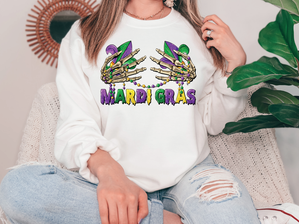 Mardi Gras Skeleton Party Hands Graphic T-Shirt