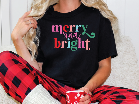 Merry and Bright Christmas Graphic T-Shirt