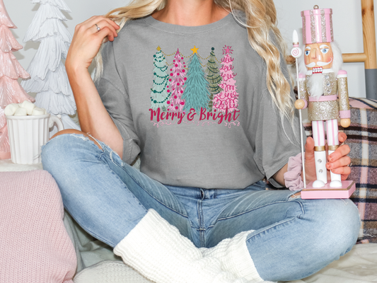 Merry & Bright Christmas Trees Graphic T-Shirt