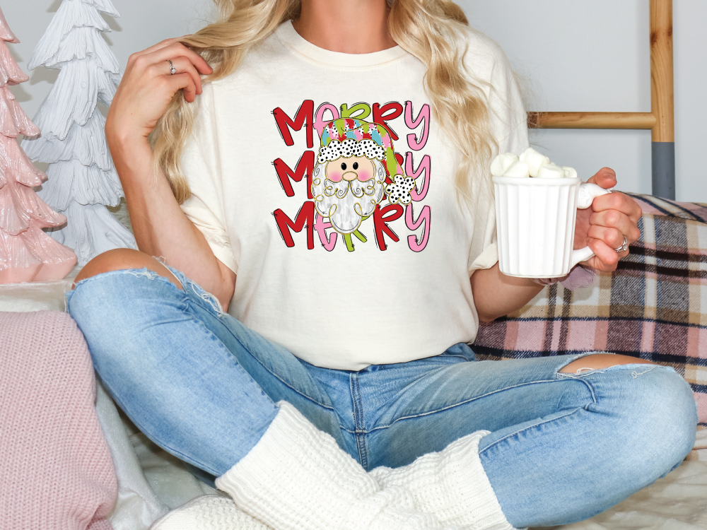 Merry Doodle Santa Graphic T-Shirt