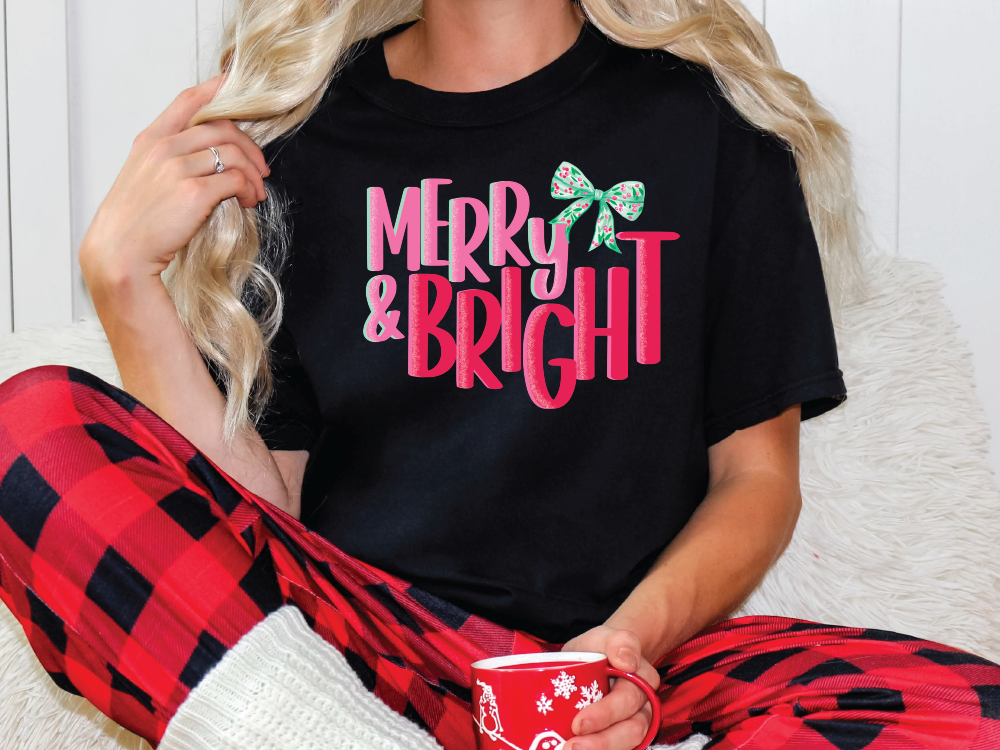 Merry and Bright Christmas Graphic T-Shirt