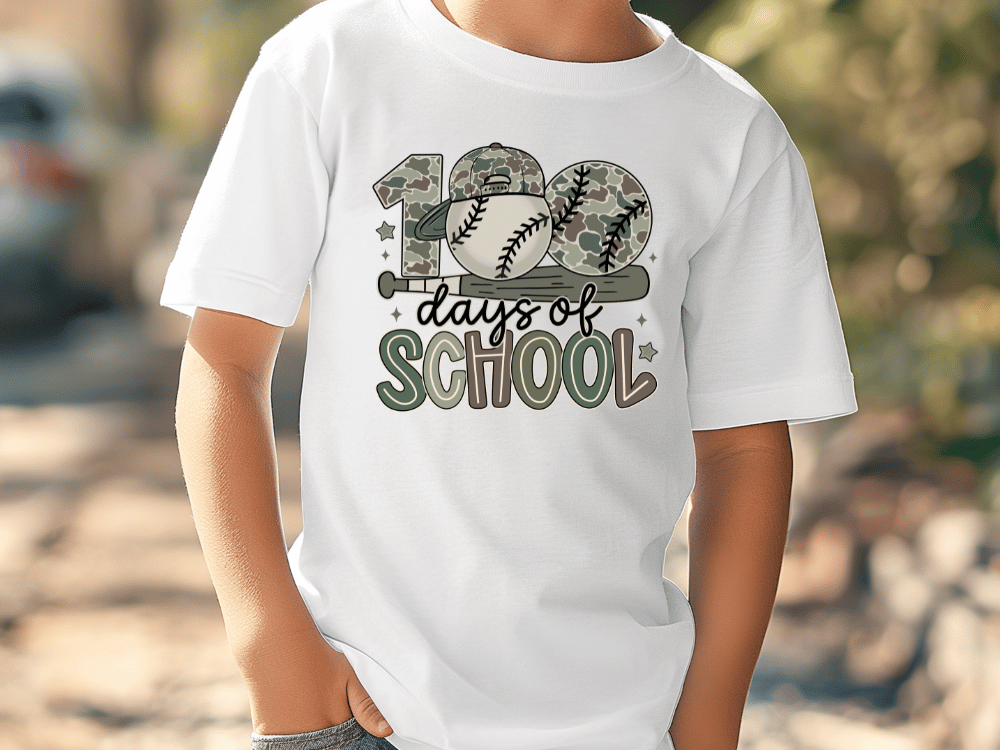 Camo Baseball 100 Days Of School Graphic T-Shirt