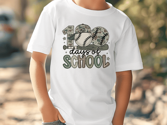 Camo Baseball 100 Days Of School Graphic T-Shirt