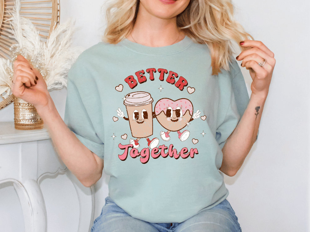 Better Together Coffee Latte Cookie Retro Funny Valentines Day Graphic T-Shirt