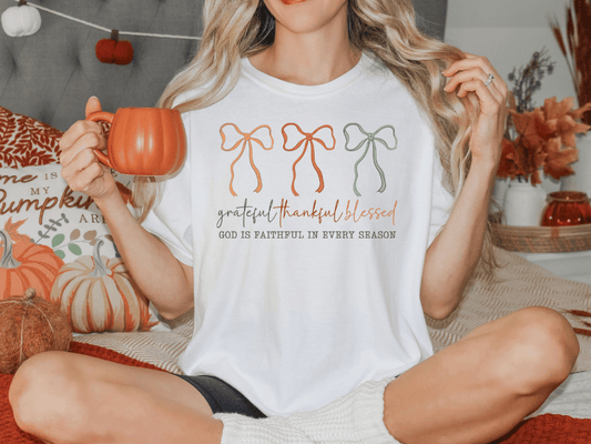 Grateful Thankful Blessed Bows Graphic T-Shirt