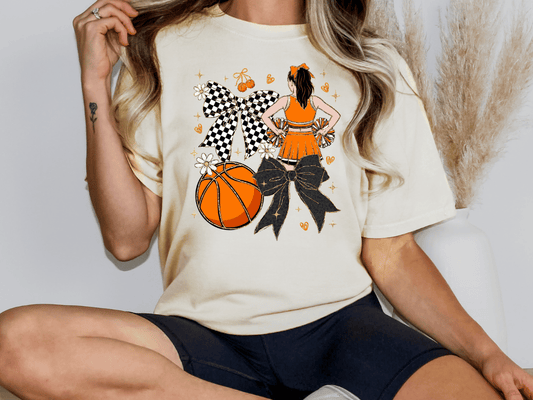 Black And Orange Preppy Basketball Cheer Graphic T-Shirt