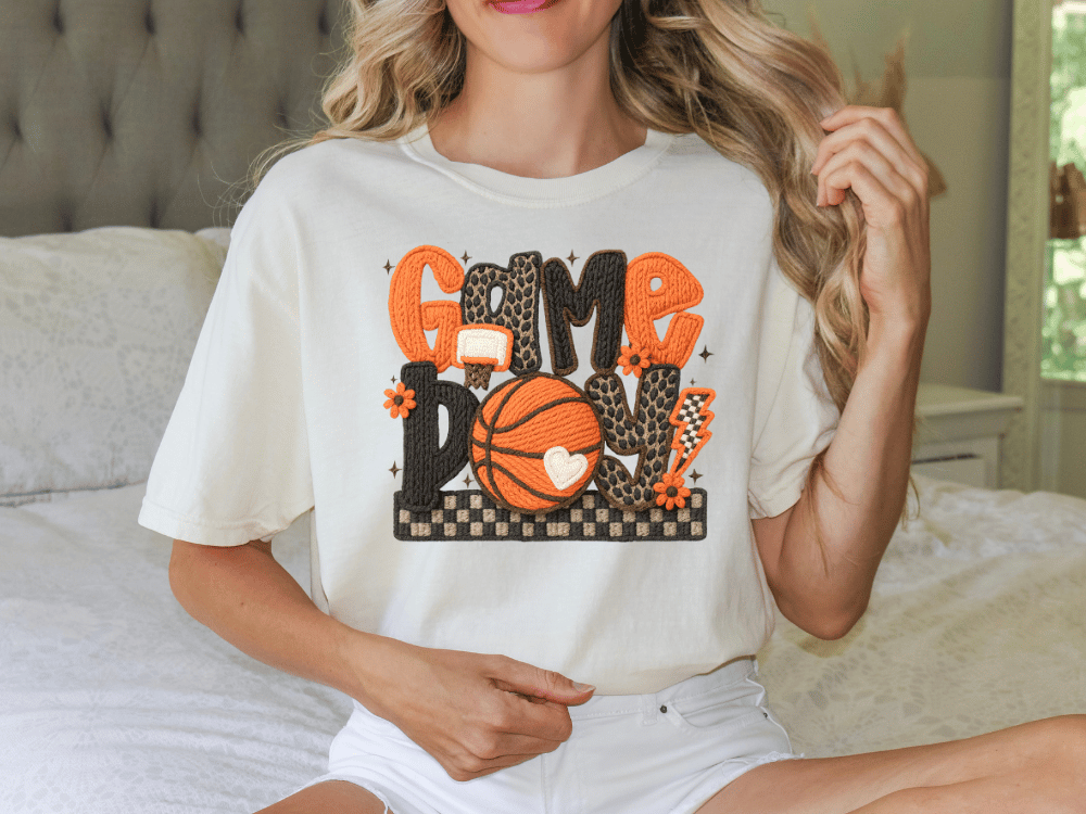 Faux Yarn Leopard Basketball Game Day Graphic T-Shirt