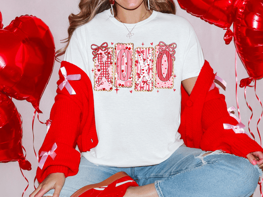 Faux Glitter Coquette XOXO Valentines Day Graphic T-Shirt