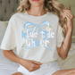 Preppy Coquette Blue Tide Cheer Graphic T-Shirt