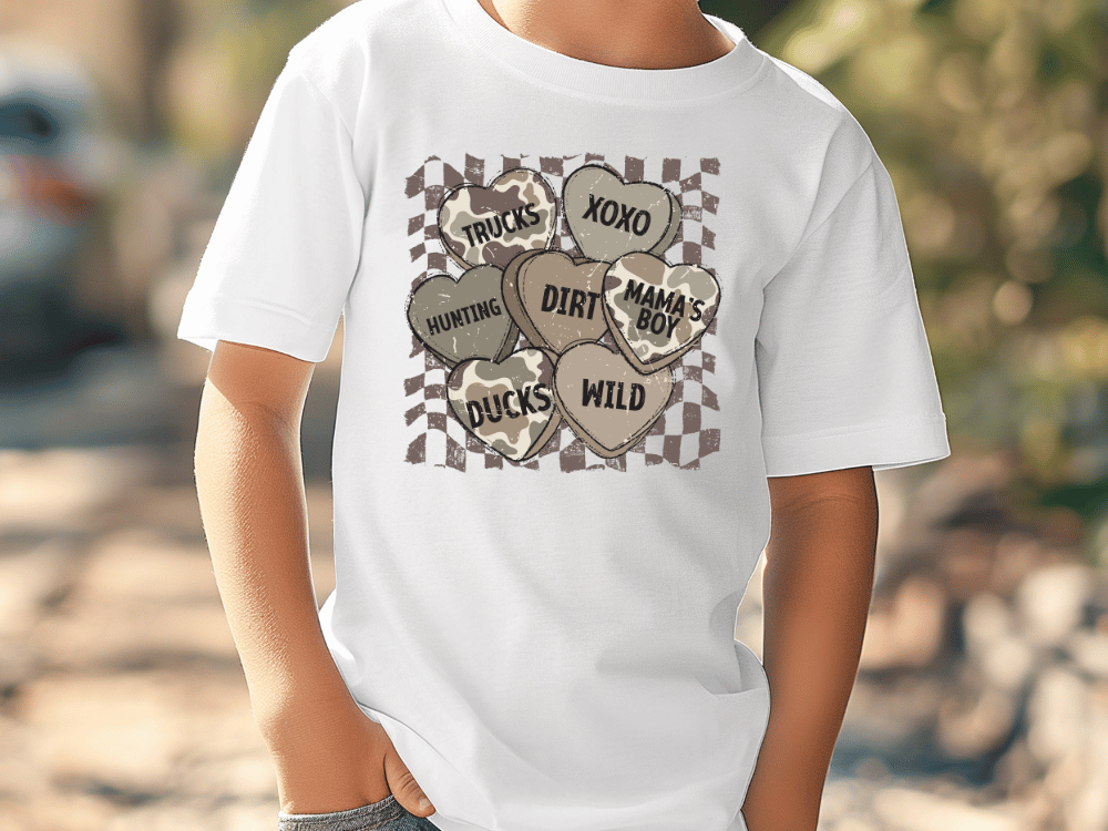 Valentine's Day Camo Conversation Hearts Graphic T-Shirt
