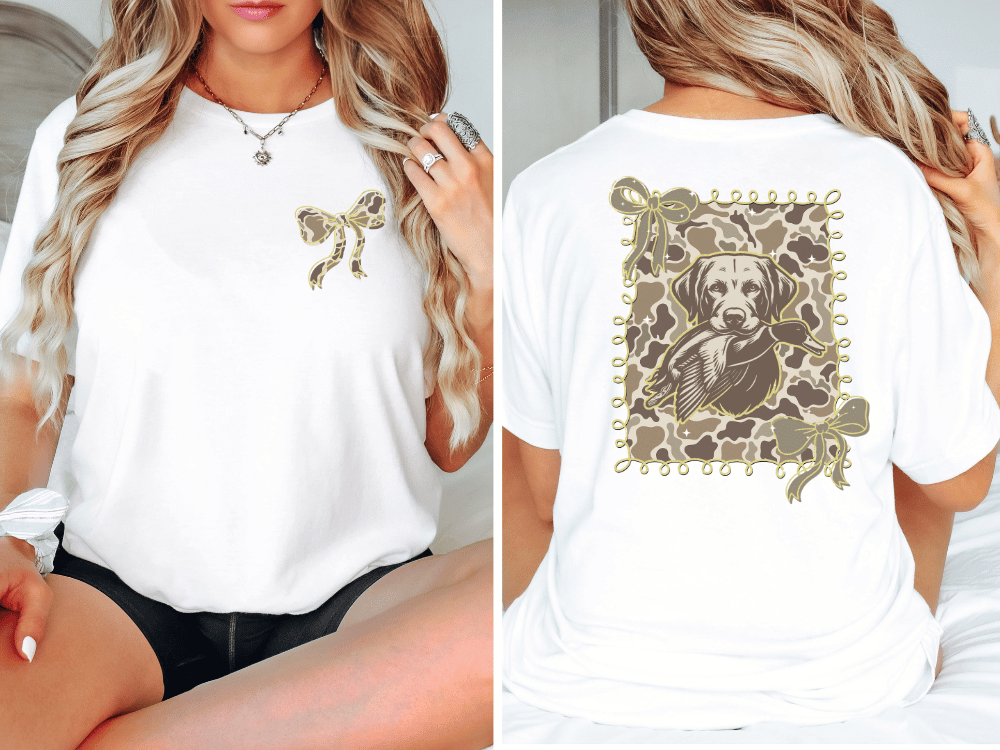 Coquette Camo Hunting Dog Graphic T-Shirt