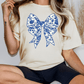 Blue Toile Bow Graphic T-Shirt