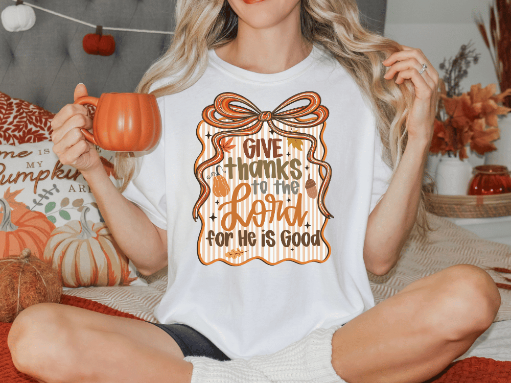 Preppy Fall Give Thanks To The Lord For He Is Good Graphic T-Shirt