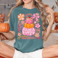 Preppy Floral Coquette Pink Pumpkin Stack Graphic T-Shirt
