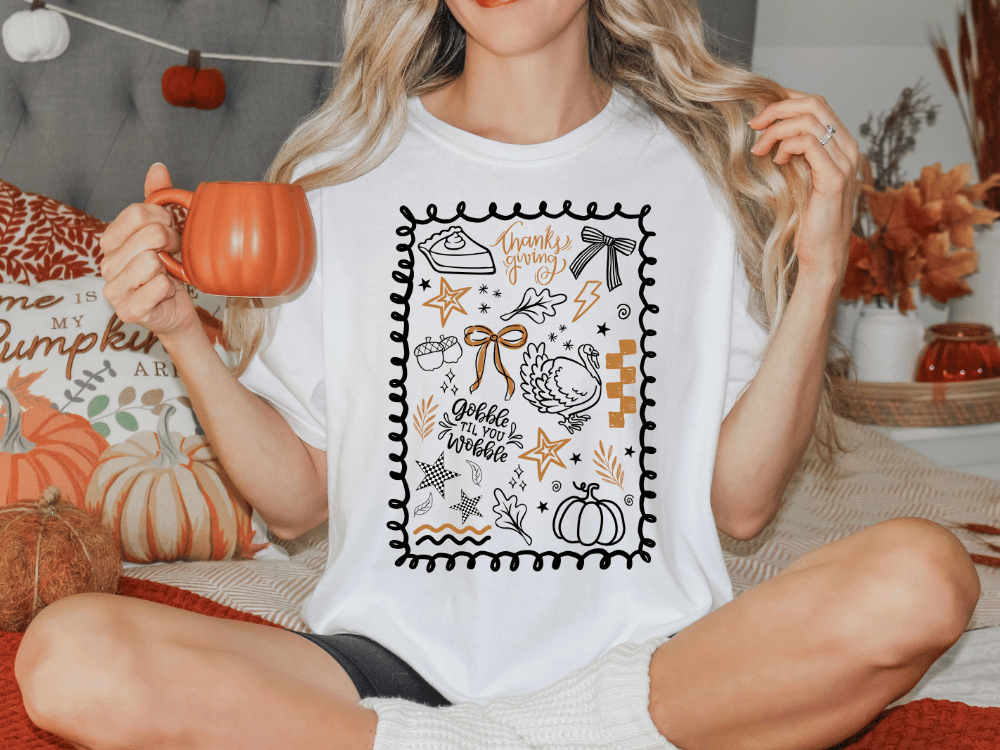 Thanksgiving Doodle Graphic T-Shirt