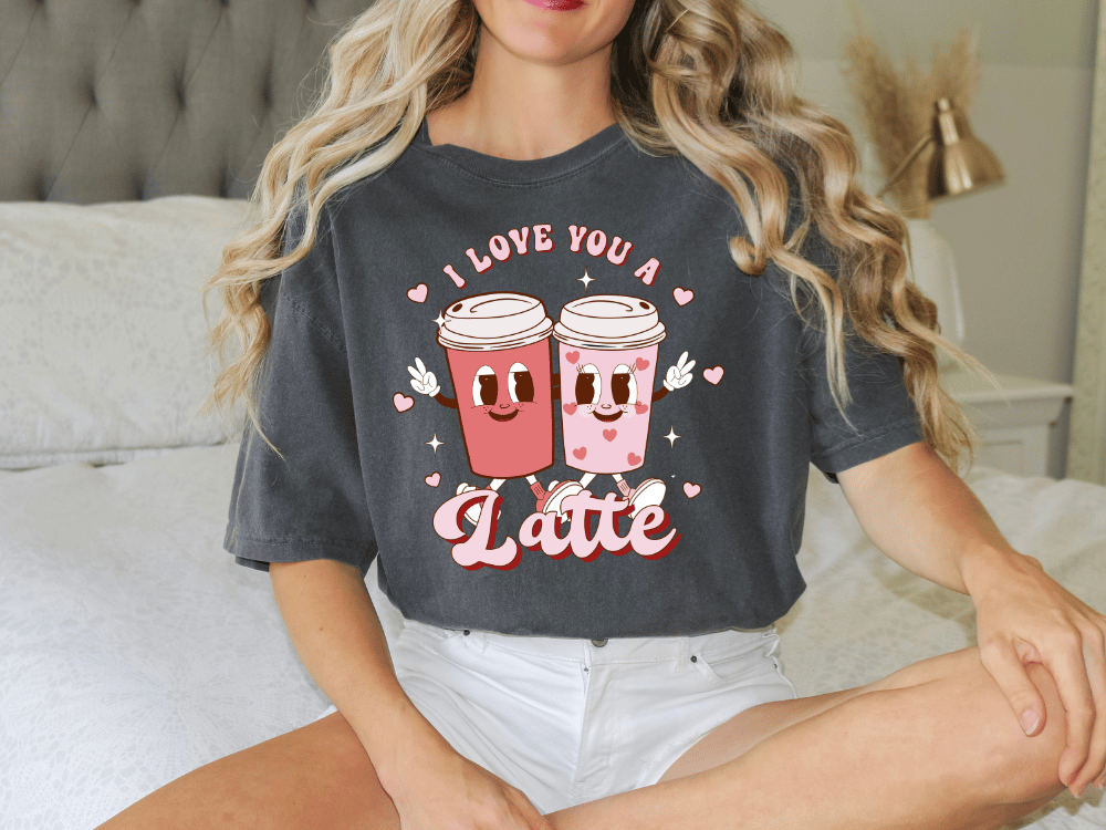 I Love You A Latte Retro Coffee Funny Valentines Day Graphic T-Shirt