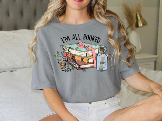 I'm all Booked Colorful Stacked Reading Books Graphic T-Shirt