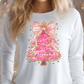 Faux Glitter Coquette Pink Christmas Tree Graphic T-Shirt