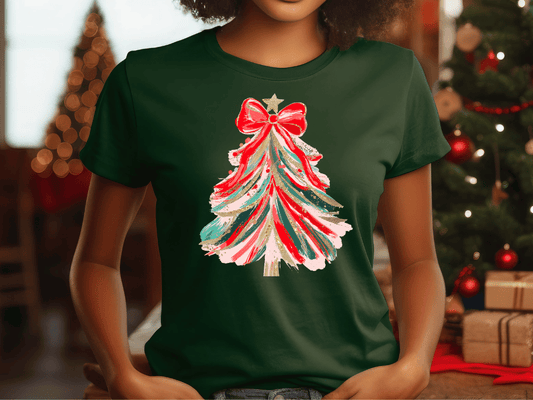 Brushstroke Coquette Christmas Tree Graphic T-Shirt
