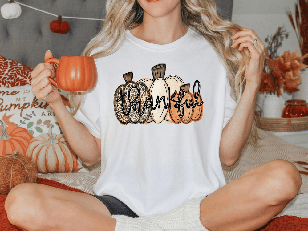 Thankful Leopard Pumpkin Graphic T-Shirt