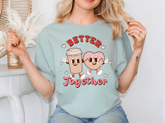 Better Together Coffee Latte Cookie Retro Funny Valentines Day Graphic T-Shirt
