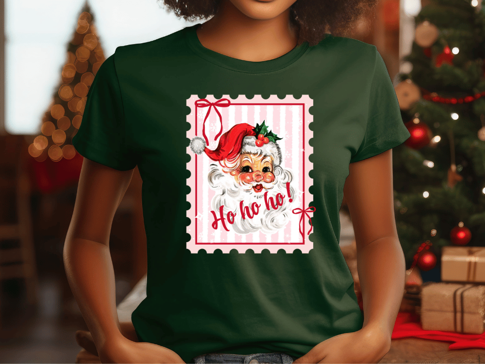 Ho Ho Ho Vintage Santa Stamp Graphic T-Shirt