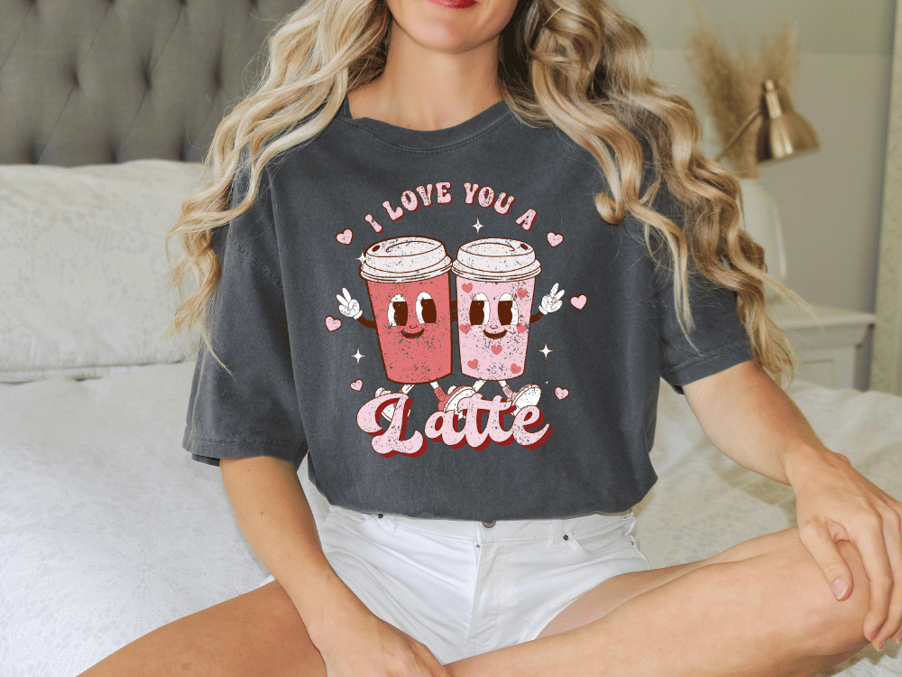 I Love You A Latte Retro Coffee Funny Valentines Day Graphic T-Shirt