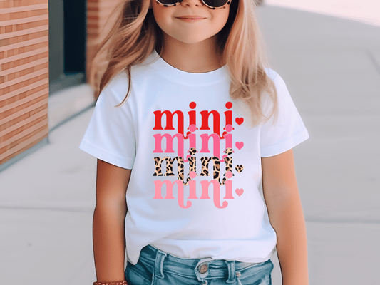 Valentine's Day Mini Mini Mini Pink Leopard Hearts Graphic T-Shirt