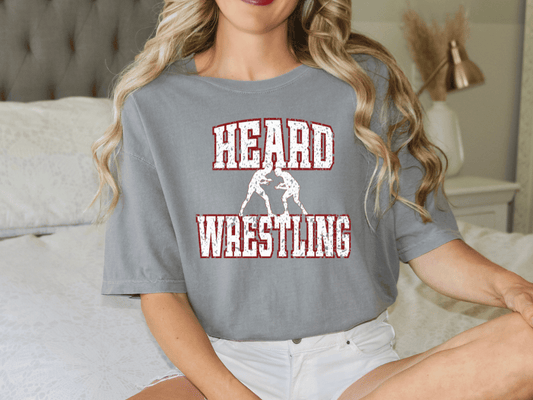 Distressed Varsity Letters Heard Wrestling Graphic T-Shirt