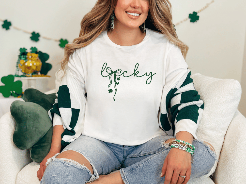 Cursive Lucky Coquette St Patrick's Day Graphic T-Shirt