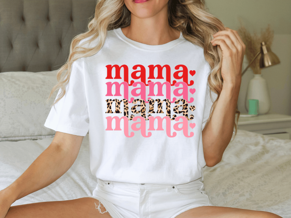 Valentine's Day Mama Mama Mama Pink Leopard Hearts Graphic T-Shirt