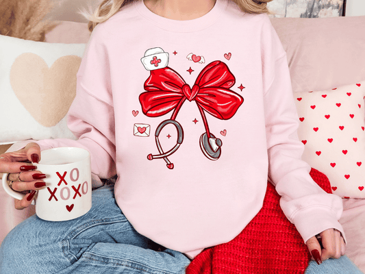 Valentine's Day Nurse Bow Graphic T-Shirt