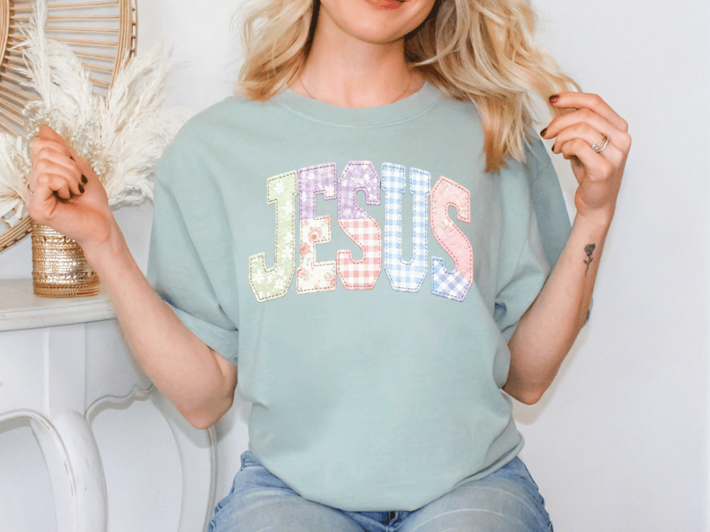 Pastel Patchwork Jesus Graphic T-Shirt