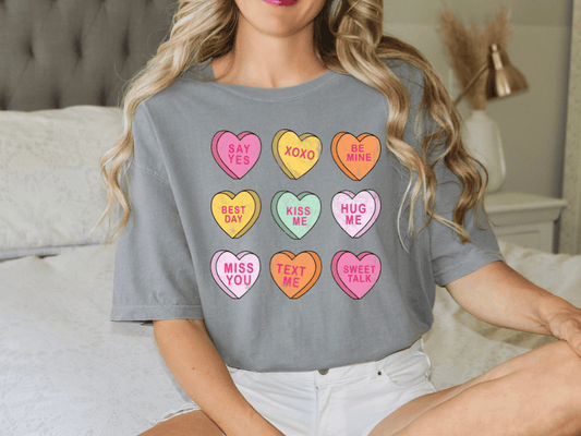 Valentine's Day Conversation Hearts Candy Groovy Retro Graphic T-Shirt