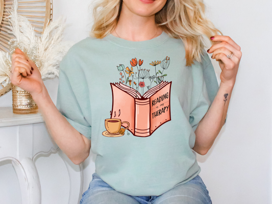 Reading is my Therapy Colorful Floral Book Graphic T-Shirt