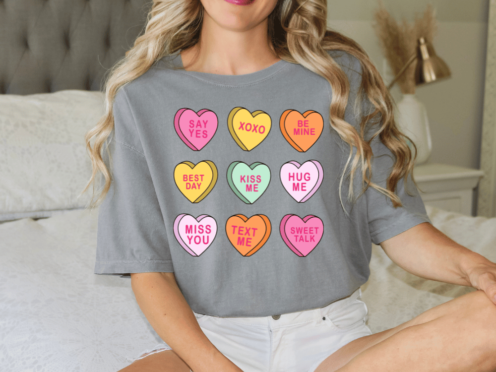 Valentine's Day Conversation Hearts Candy Groovy Retro Graphic T-Shirt