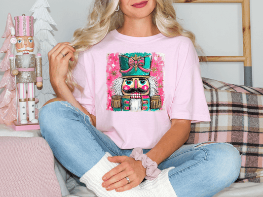 Watercolor Pink And Green Nutcracker Graphic T-Shirt