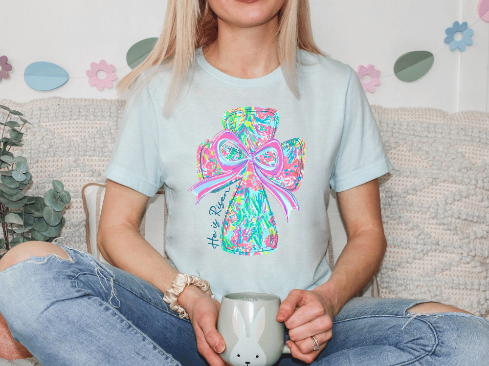 He Is Risen Coquette Cross Graphic T-Shirt