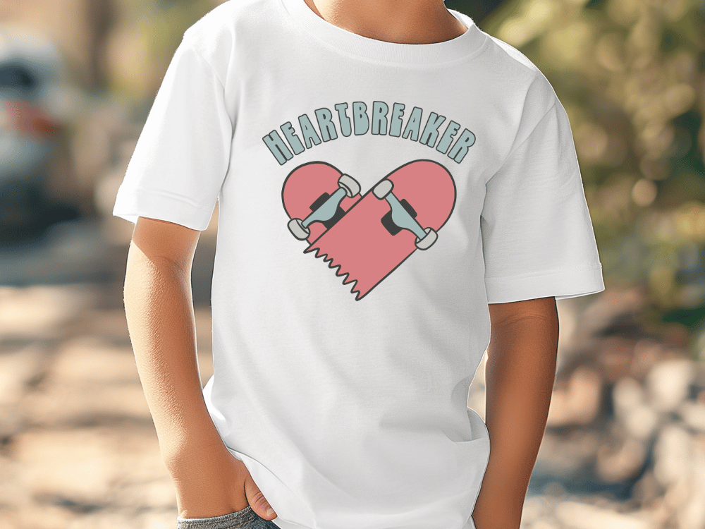 Valentines Day Heartbreaker, Skateboard Heart Pink Retro Anti Valentines Graphic T-Shirt