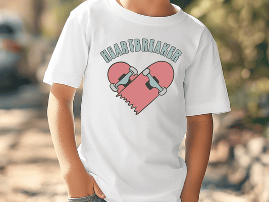 Valentines Day Heartbreaker, Skateboard Heart Pink Retro Anti Valentines Graphic T-Shirt