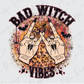 Bad Witch Vibes Halloween Leopard Print Design Graphic T-Shirt
