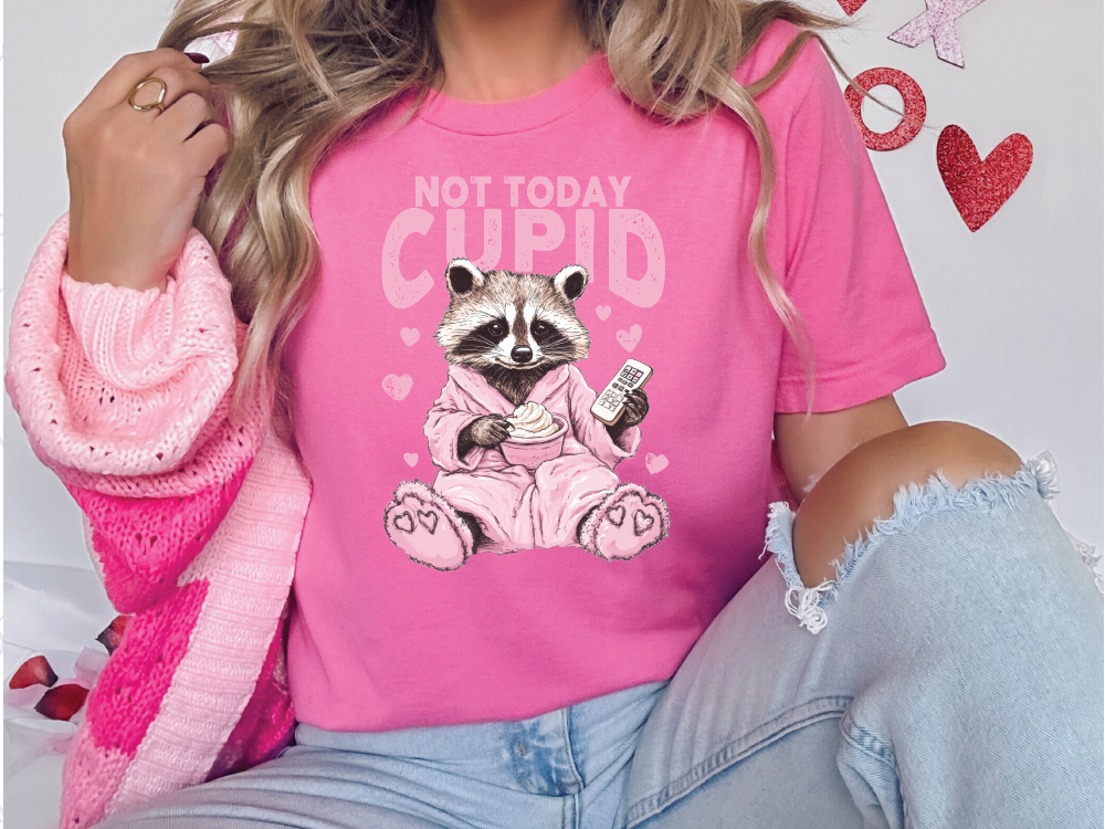 Not Today Cupid Raccoon Valentines Day Graphic T-Shirt