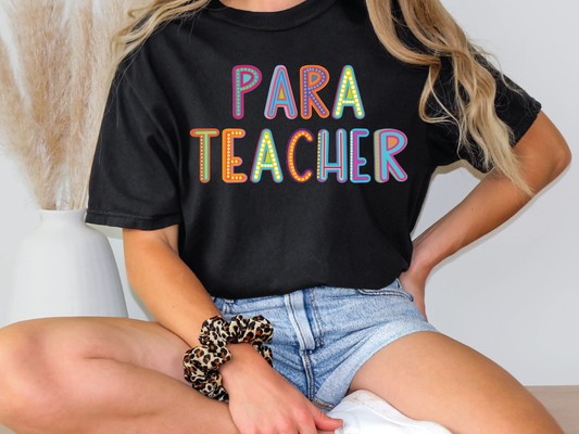 Para Teacher School Spirit Neon Letters Graphic T-Shirt