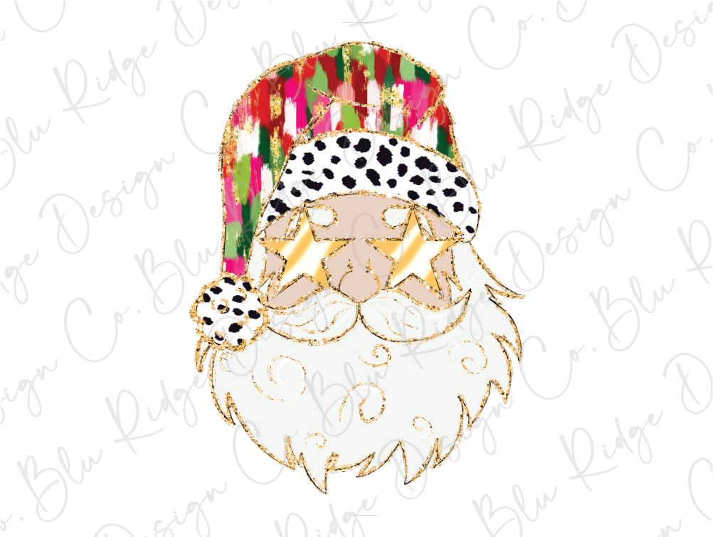 Colorful Faux Glitter Brushstroke Dalmatian Dot Santa Graphic T-Shirt