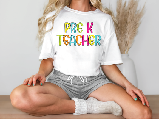 Pre-K Teacher School Spirit Bright Letters Graphic T-Shirt
