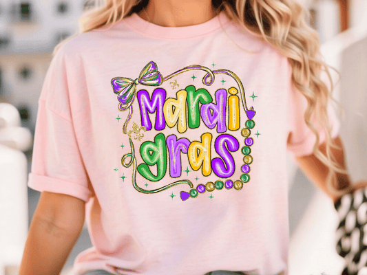 Faux Glitter Mardi Gras Graphic T-Shirt